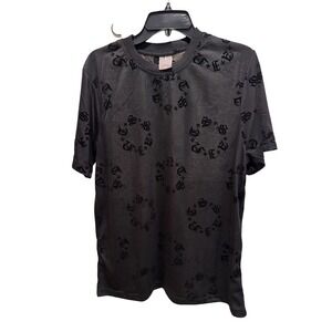 Saints & Sinners Mens Black Gothic Monogram Burnout Velvet T-Shirt Medium